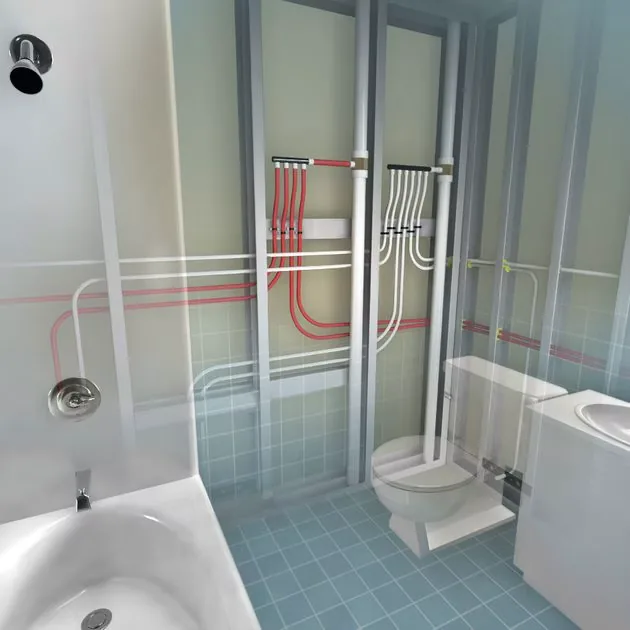 Cutaway diagram of PEX hot and cold lines feeding a bathroom – Upgrading to Tankless in Costa Mesa's 1960s to 1980s Homes for Costa Mesa, CA homes